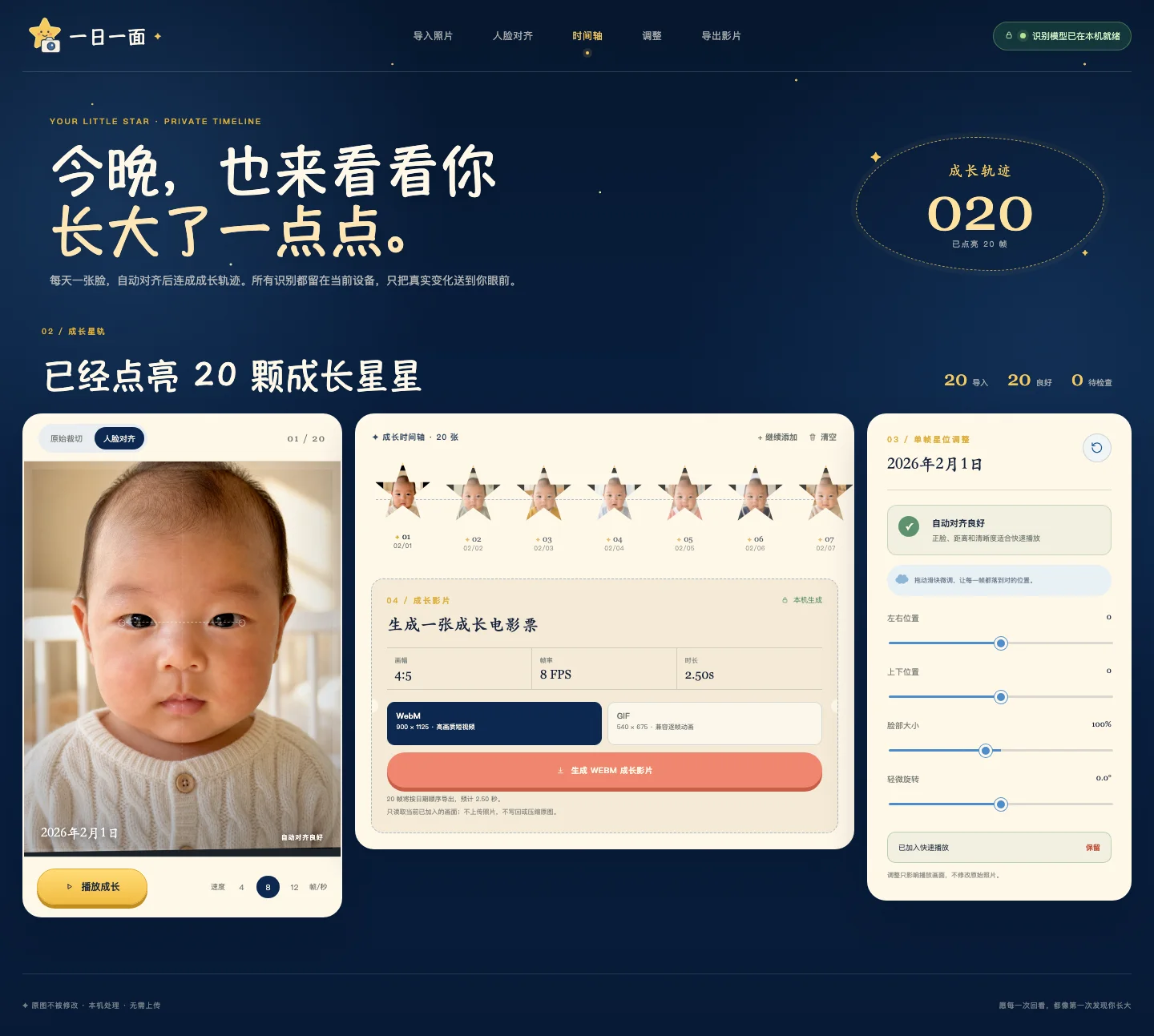 使用生成测试素材导入 20 张照片后的时间轴界面